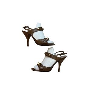 Prada Brown Studded Strappy Heels